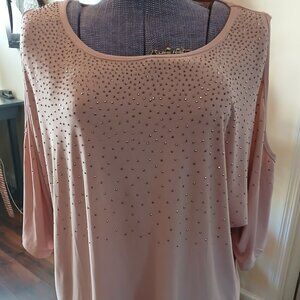 Plus Size Exclusive One Pink Beaded Cold Shoulder Tunic Size 1XL
